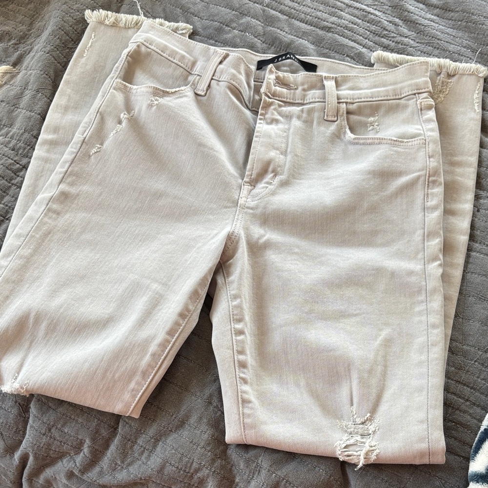 J Brand Gray “Alana” Cropped Jeans with Distressed Accents